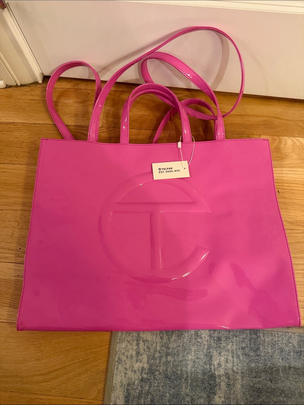 Telfar Pink Patent Shopping Tote Large